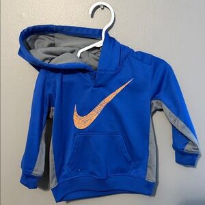 Nike Kids Blue and Gray Sweatshirt with Orange Logo